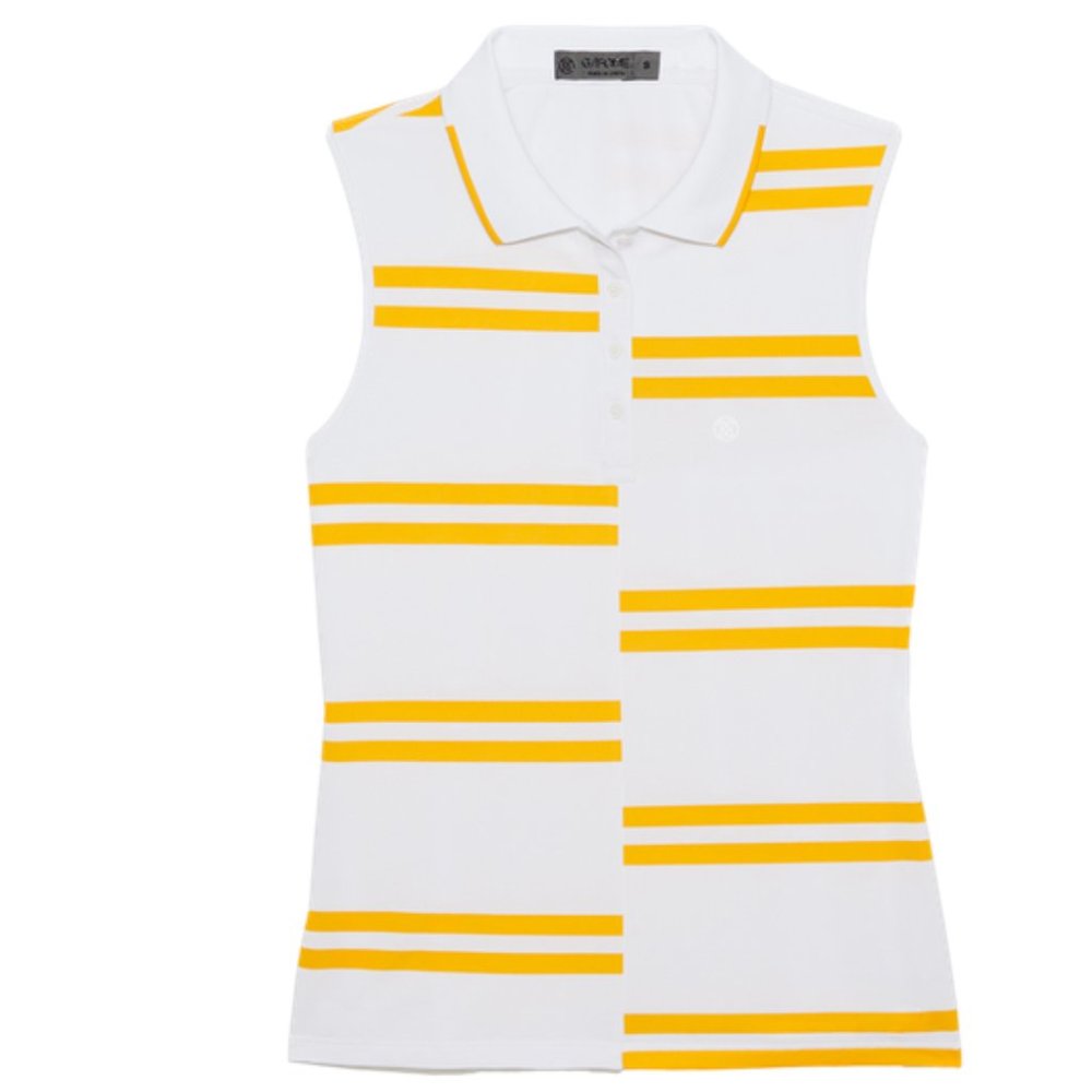 G/FORE Offset Stripe Pique Sleeveless Polo Size XL Yellow Gold Snow NWT